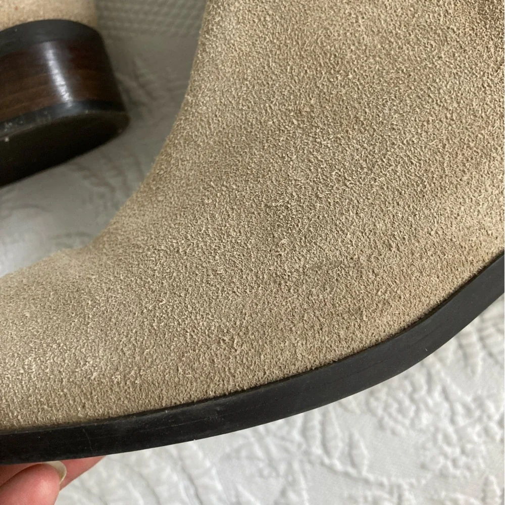 Lucky Brand Calypso Tall Boots Women 8M Suede Leather Beige Minimalist Old Money